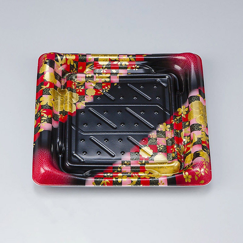 シーピー化成 寿司容器 SFうま皿 本体 33 花雅黒赤 50枚/袋(ご注文単位12袋)【直送品】