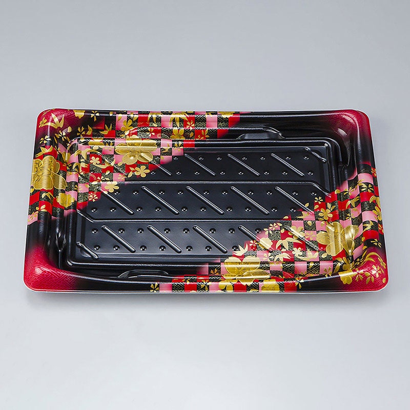 シーピー化成 寿司容器 SFうま皿 本体 36 花雅黒赤 50枚/袋(ご注文単位8袋)【直送品】