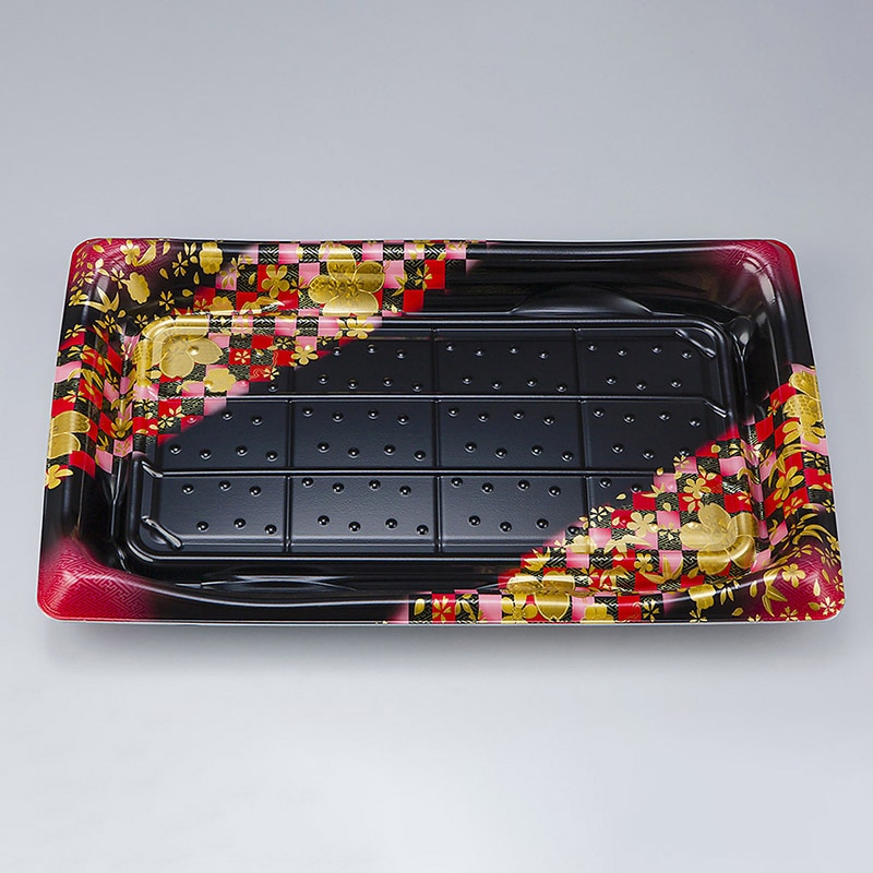 シーピー化成 寿司容器 SFうま皿 本体 37 花雅黒赤 10枚/袋(ご注文単位32袋)【直送品】