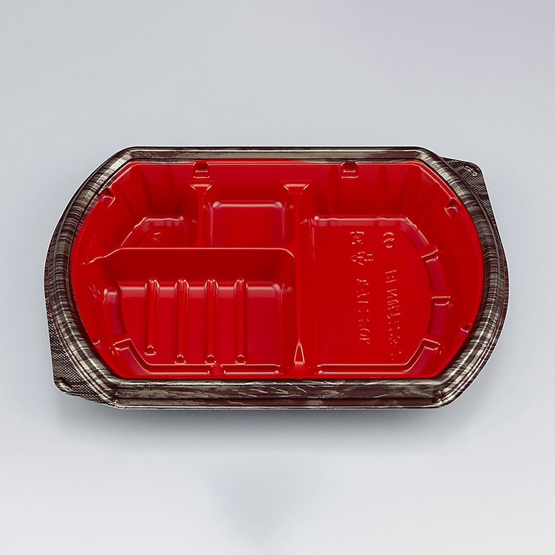 シーピー化成 弁当容器 BFN味音 本体 23-2 銀木赤 50枚/袋(ご注文単位12袋)【直送品】