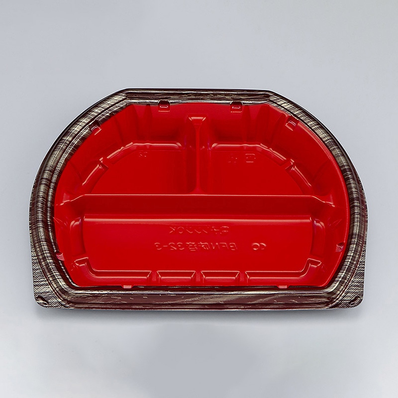 シーピー化成 弁当容器 BFN味音 本体 32-3 銀木赤 50枚/袋(ご注文単位12袋)【直送品】