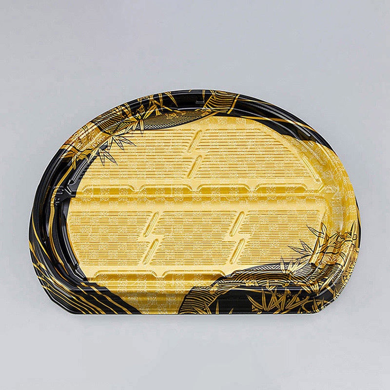 シーピー化成 刺身容器 UFハカマ板半月段 本体 5 上弦黒 50枚/袋(ご注文単位8袋)【直送品】