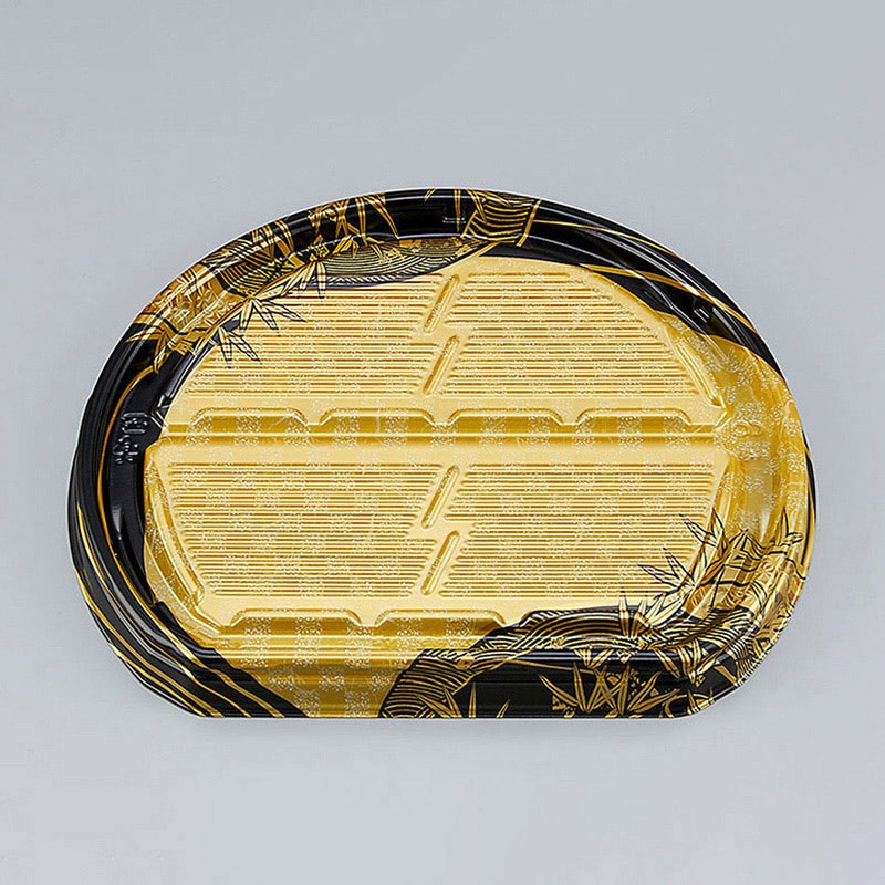 シーピー化成 刺身容器 UFハカマ板半月段 本体 4 上弦黒 50枚/袋(ご注文単位8袋)【直送品】