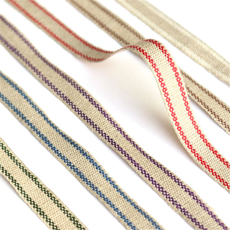 小西リボン リネンテープ サイドライン柄 幅10mm×10m 茶 KR3722-10-11 1巻（ご注文単位1巻）【直送品】