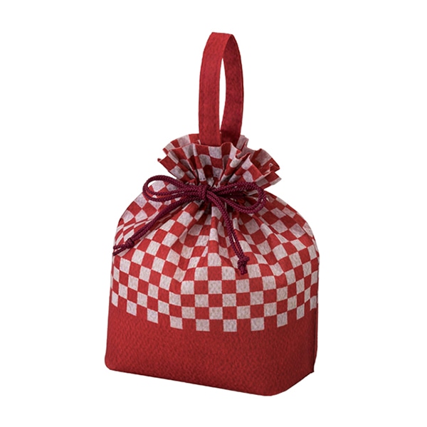 エーワン 不織布袋 和柄手提げ巾着 FP 市松 赤 LA0380AB00 50枚/束（ご注文単位1束）【直送品】