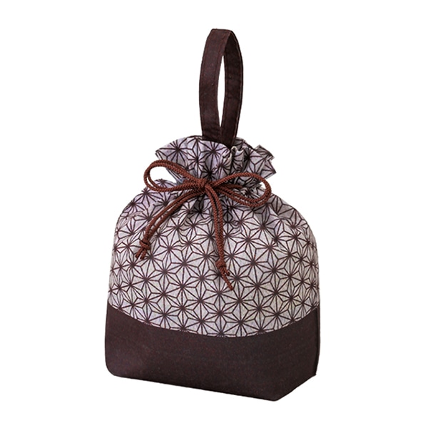 エーワン 不織布袋 和柄手提げ巾着 FP 麻の葉 ブラウン LA0381AC00 50枚/束（ご注文単位1束）【直送品】