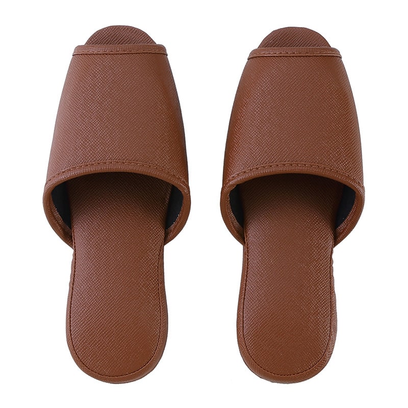 テンダイ 抗菌レザー調ビニールスリッパ 前あき M ブラウン 42550556 1組（ご注文単位4組）【直送品】