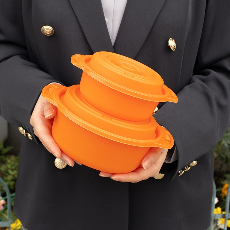 コバヤシ 鍋型容器 copotte コポット 本体 丸型 小 オレンジ 50枚/袋(ご注文単位16袋)【直送品】