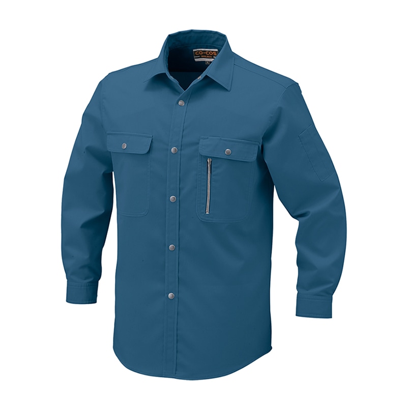 コーコス信岡 エコストレッチ 長袖シャツ H-198 ブルー LL 1枚（ご注文単位1枚）【直送品】