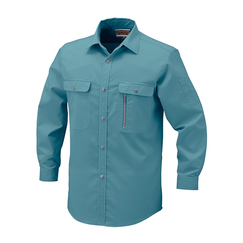 コーコス信岡 エコストレッチ 長袖シャツ H-198 グリーン 4L 1枚（ご注文単位1枚）【直送品】