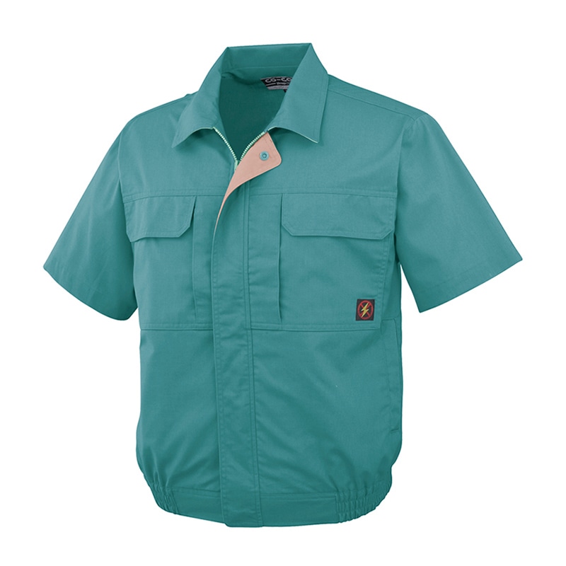 コーコス信岡 防汚・製品制電 半袖ブルゾン P-5580 グリーン M 1枚（ご注文単位1枚）【直送品】