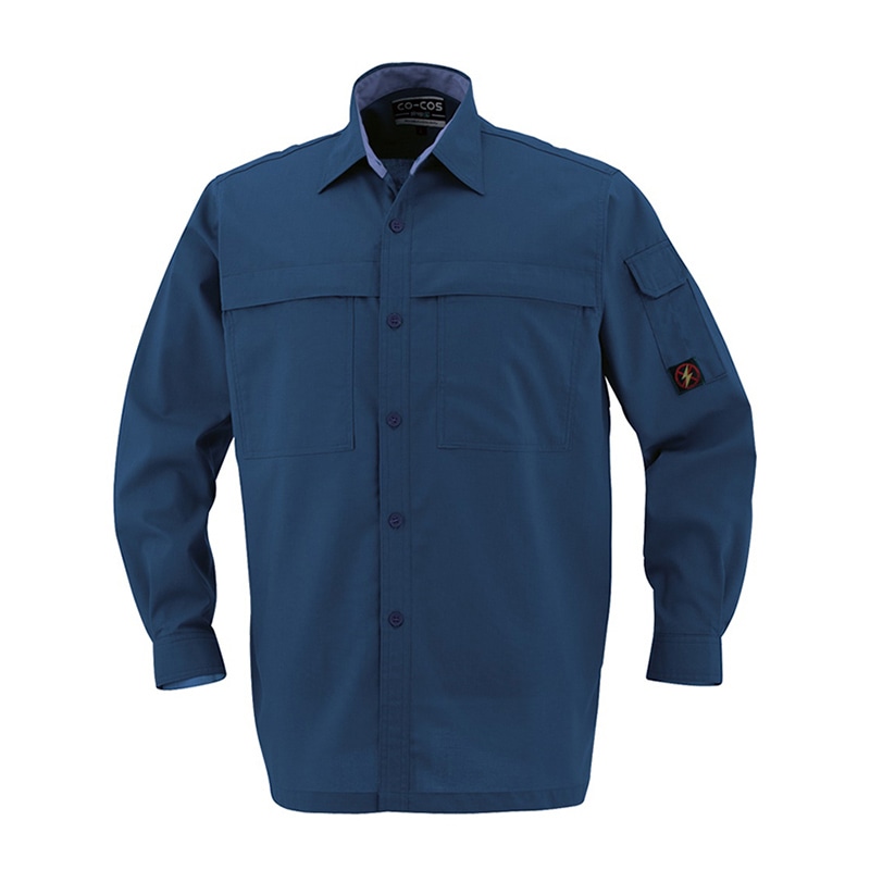 コーコス信岡 防汚・製品制電 長袖シャツ P-5588 ネイビー L 1枚（ご注文単位1枚）【直送品】