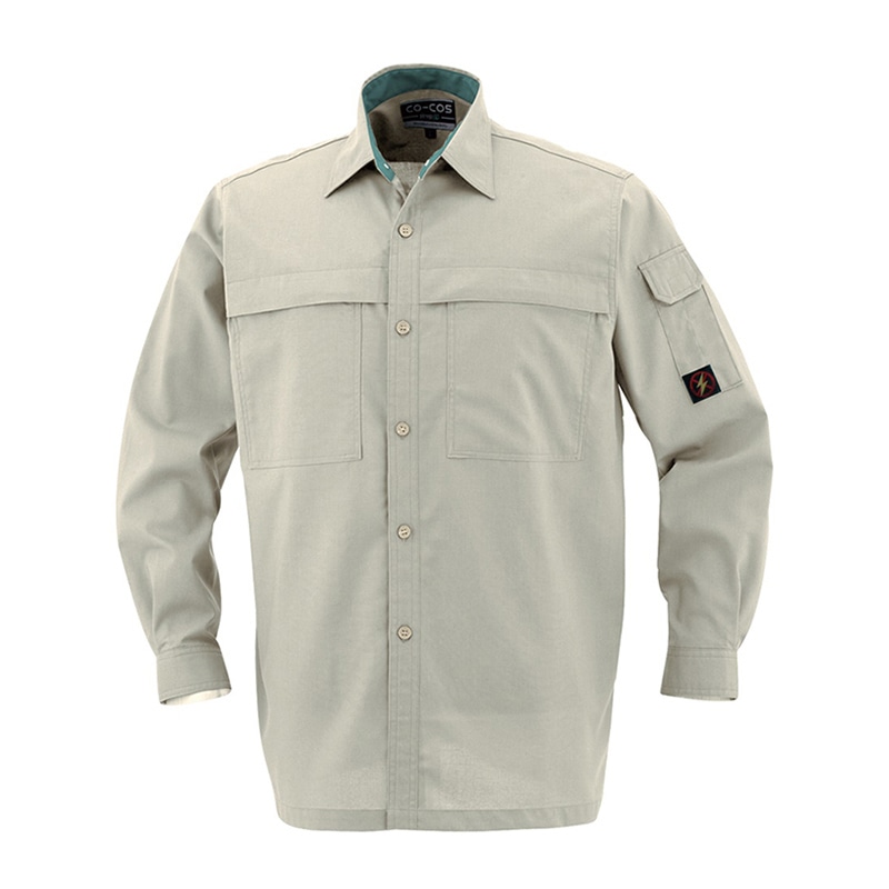 コーコス信岡 防汚・製品制電 長袖シャツ P-5588 ベージュ 4L 1枚（ご注文単位1枚）【直送品】