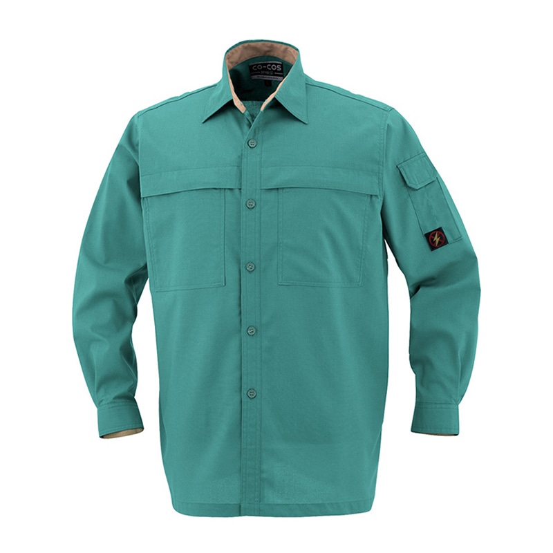 コーコス信岡 防汚・製品制電 長袖シャツ P-5588 グリーン 5L 1枚（ご注文単位1枚）【直送品】