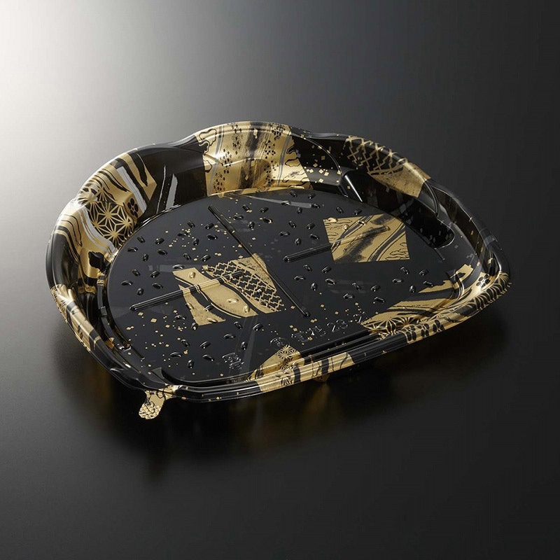 中央化学 刺身容器 旬花 本体 23-21 箔流しBK 50枚/袋（ご注文単位12袋）【直送品】