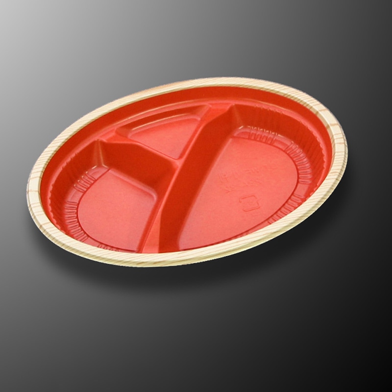 中央化学 弁当容器 CT WF-小判 本体 23A-32 赤木目-BK 50枚/袋（ご注文単位12袋）【直送品】