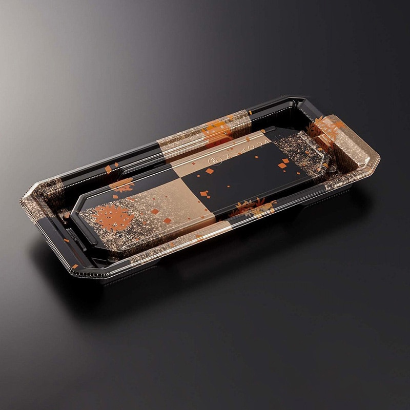 中央化学 寿司容器 HS澄板 本体 24-11 箔絵BK-BK 50枚/袋(ご注文単位16袋)【直送品】