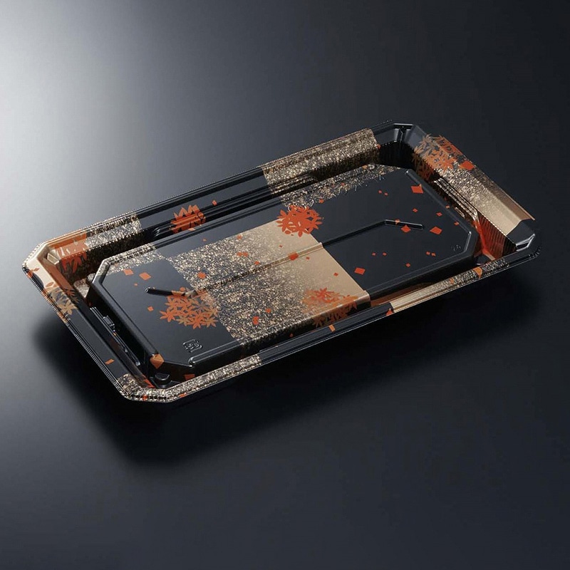 中央化学 寿司容器 HS澄板 本体 26-14 箔絵BK-BK 50枚/袋(ご注文単位12袋)【直送品】