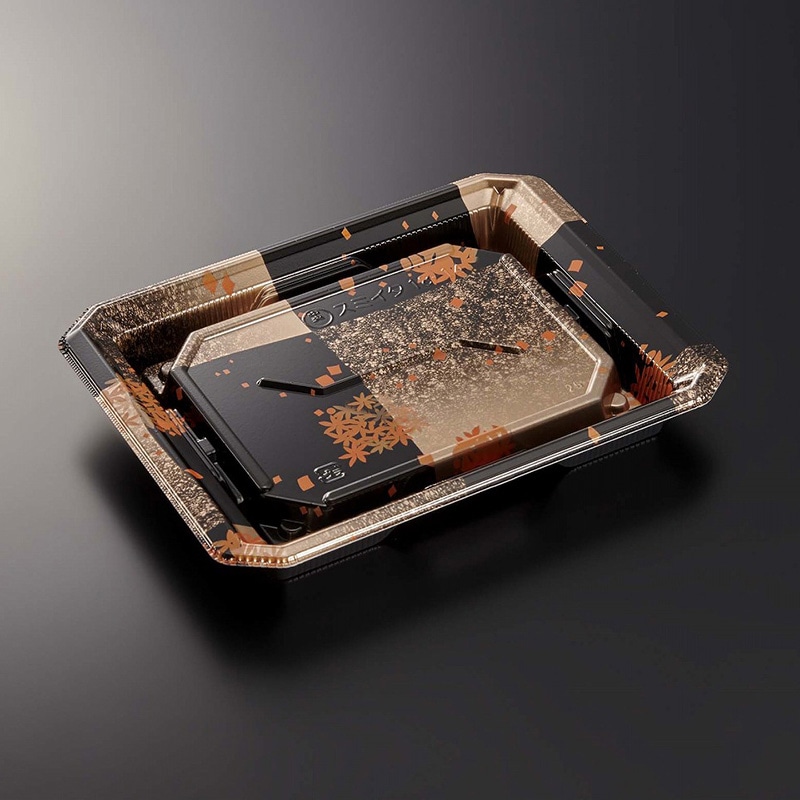 中央化学 寿司容器 HS澄板 本体 18-14 箔絵BK-BK 50枚/袋（ご注文単位16袋）【直送品】