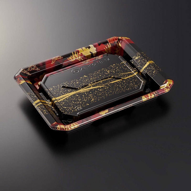 中央化学 寿司容器 HS澄板 本体 18-14 一陣R-BK 50枚/袋(ご注文単位16袋)【直送品】