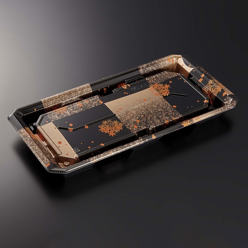 中央化学 寿司容器 HS澄板 本体 28-14 箔絵BK-BK 50枚/袋(ご注文単位8袋)【直送品】