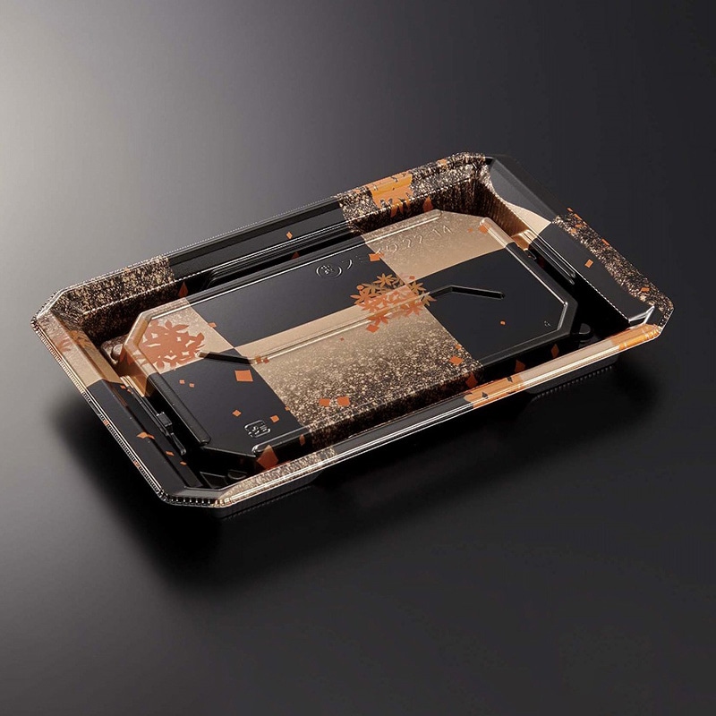 中央化学 寿司容器 HS澄板 本体 22-14 箔絵BK-BK 50枚/袋（ご注文単位12袋）【直送品】