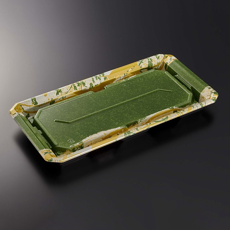 中央化学 寿司容器 HS澄板 本体 28-14 若草GN-BK 50枚/袋(ご注文単位8袋)【直送品】