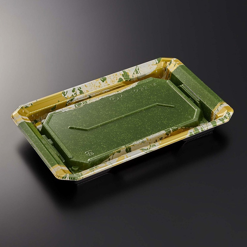 中央化学 寿司容器 HS澄板 本体 22-14 若草GN-BK 50枚/袋(ご注文単位12袋)【直送品】