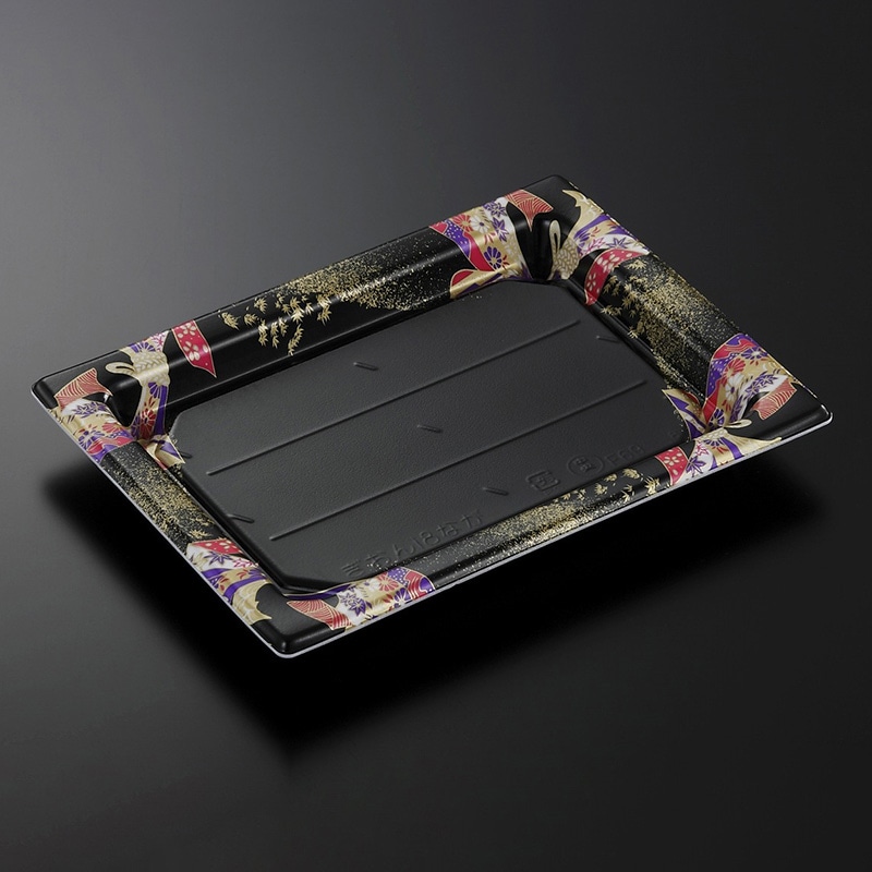 中央化学 寿司容器 祗園 本体 18長 にぎわいBK-BK 25枚/袋（ご注文単位16袋）【直送品】