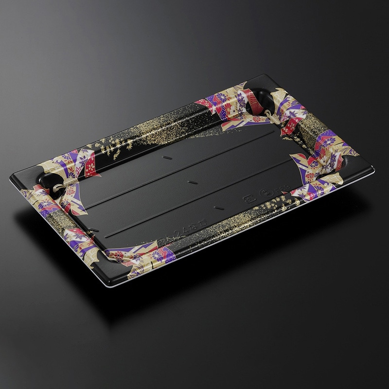 中央化学 寿司容器 祗園 本体 24長 にぎわいBK-BK 25枚/袋（ご注文単位12袋）【直送品】