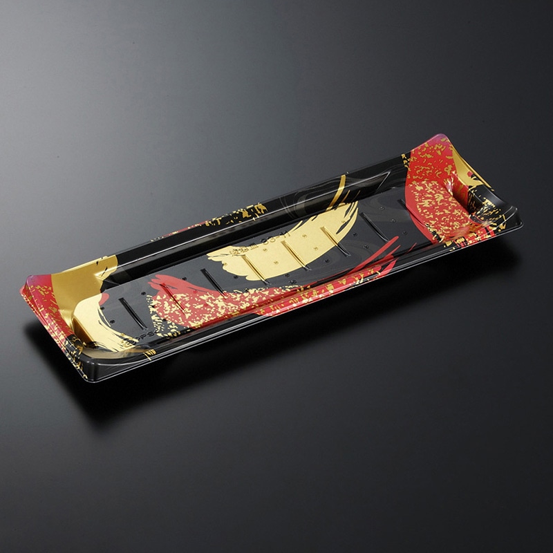 中央化学 寿司容器 HS波ね皿 本体 33-11 光琳R-BK 50枚/袋（ご注文単位12袋）【直送品】