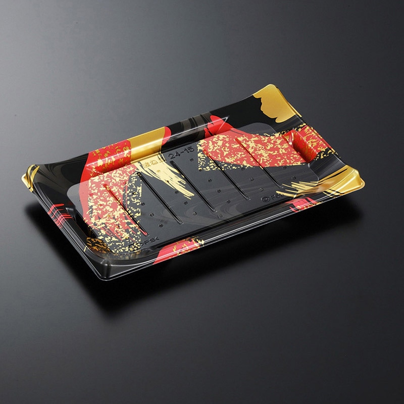 中央化学 寿司容器 HS波ね皿 本体 24-15 光琳R-BK 50枚/袋（ご注文単位12袋）【直送品】