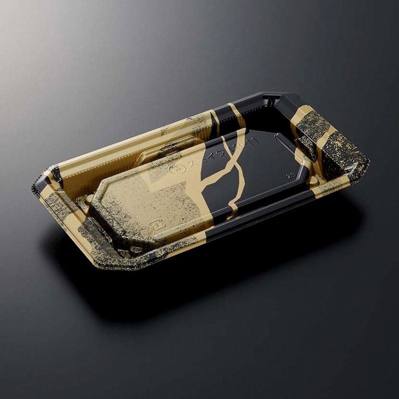 中央化学 寿司容器 HS澄板 本体 18-11 金継BK-BK 50枚/袋(ご注文単位20袋)【直送品】