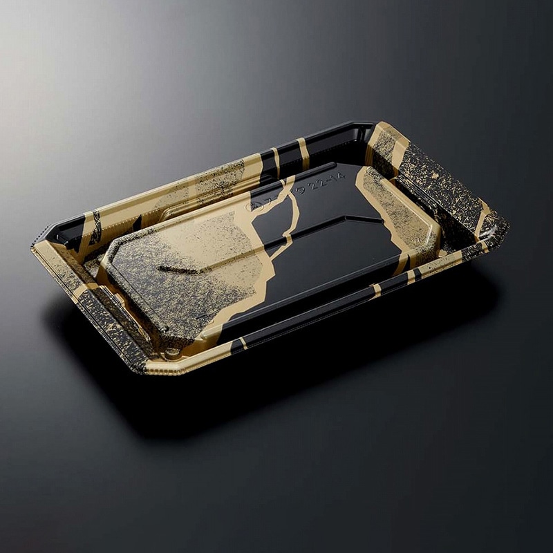 中央化学 寿司容器 HS澄板 本体 22-14 金継BK-BK 50枚/袋（ご注文単位12袋）【直送品】