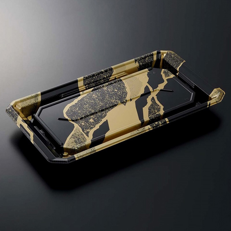 中央化学 寿司容器 HS澄板 本体 26-14 金継BK-BK 50枚/袋（ご注文単位12袋）【直送品】