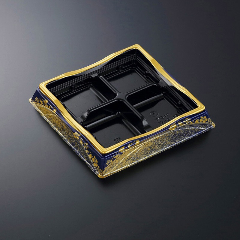 中央化学 寿司容器 HS天城 本体 12-3 4S まきえ紺-BK 50枚/袋(ご注文単位6袋)【直送品】