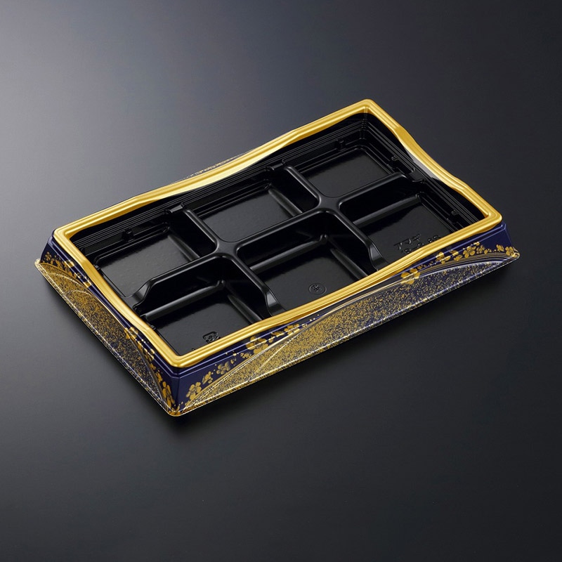 中央化学 寿司容器 HS天城 本体 18-3 6S まきえ紺-BK 20枚/袋（ご注文単位12袋）【直送品】