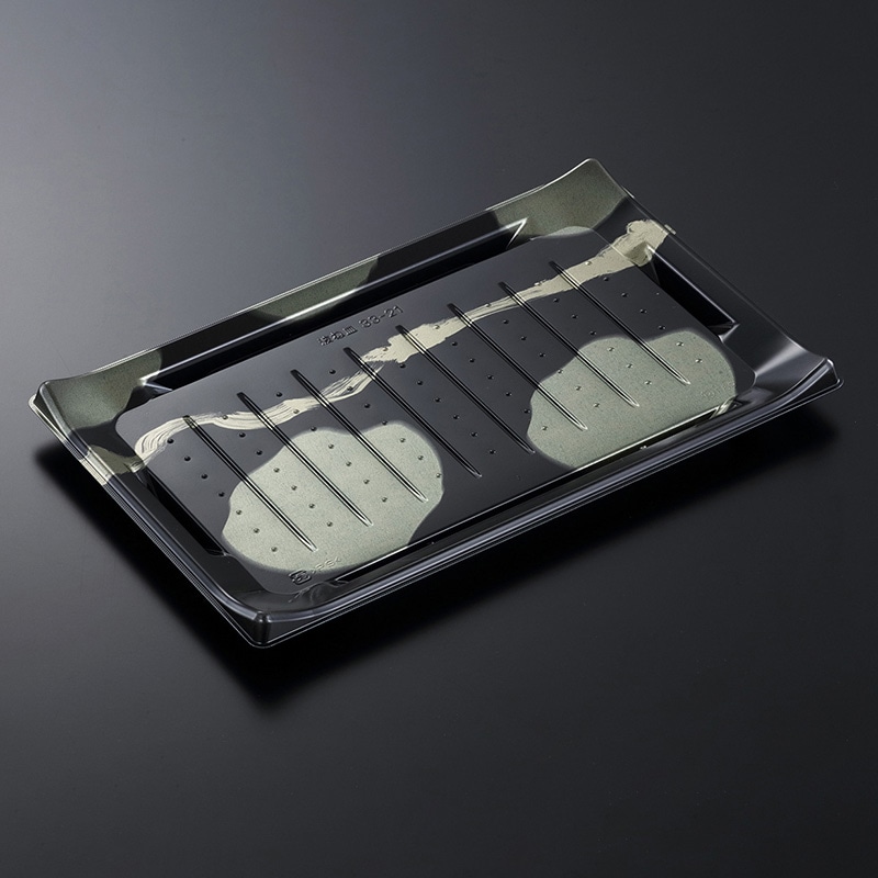 中央化学 寿司容器 HS波ね皿 本体 33-21 壮月BK-BK 50枚/袋（ご注文単位6袋）【直送品】