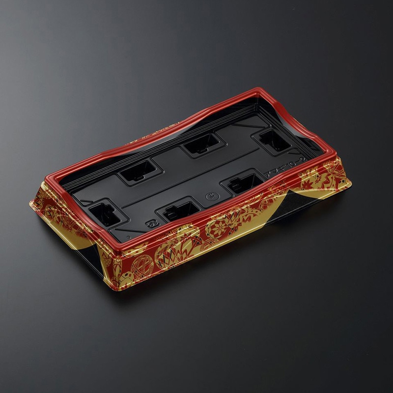 中央化学 寿司容器 HS天城 本体 10-2 すその赤-BK 50枚/袋（ご注文単位8袋）【直送品】