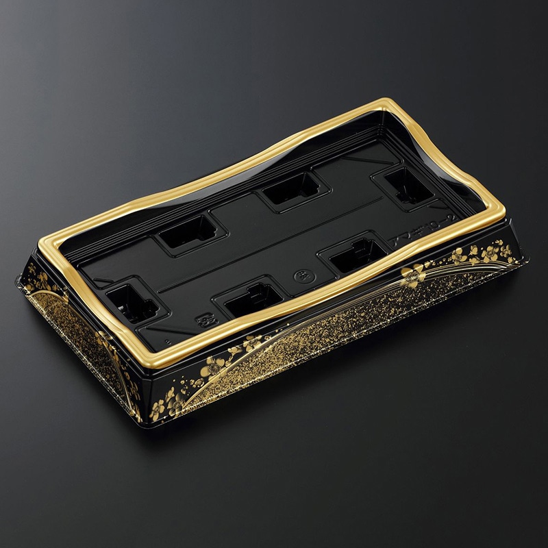 中央化学 寿司容器 HS天城 本体 10-2 まきえ金-BK 50枚/袋（ご注文単位8袋）【直送品】