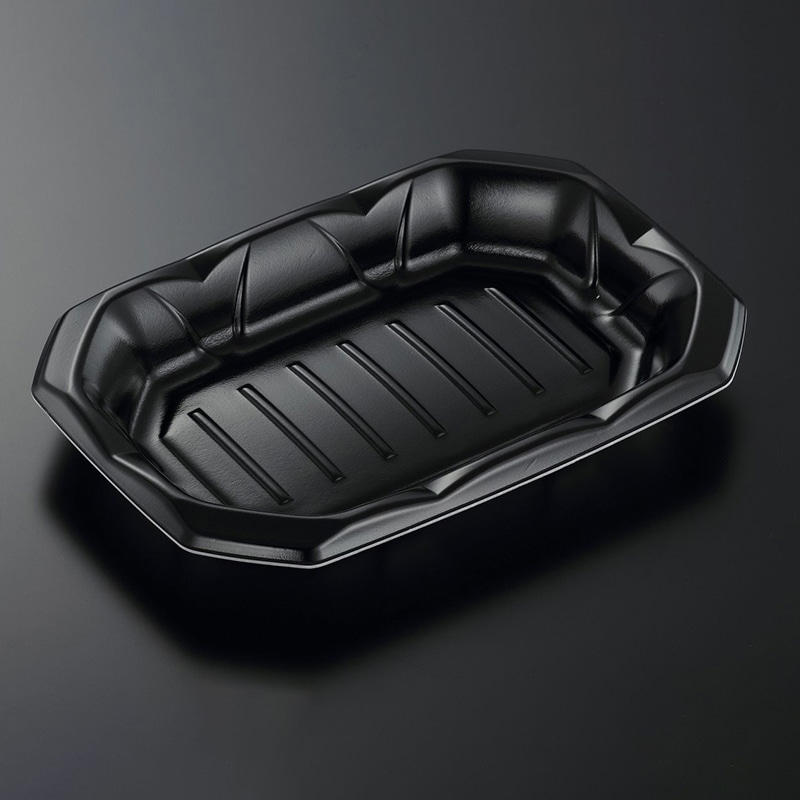 中央化学 精肉トレー 波音桶 20-28F 黒 50枚/袋（ご注文単位8袋）【直送品】