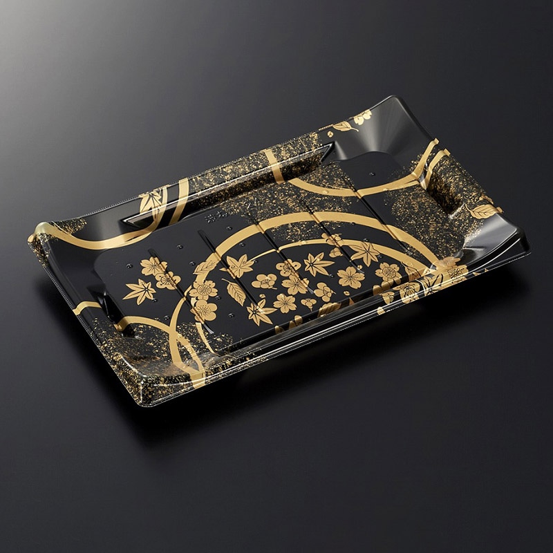 中央化学 寿司容器 HS波ね皿 本体 24-15 松月黒-BK 50枚/袋（ご注文単位12袋）【直送品】