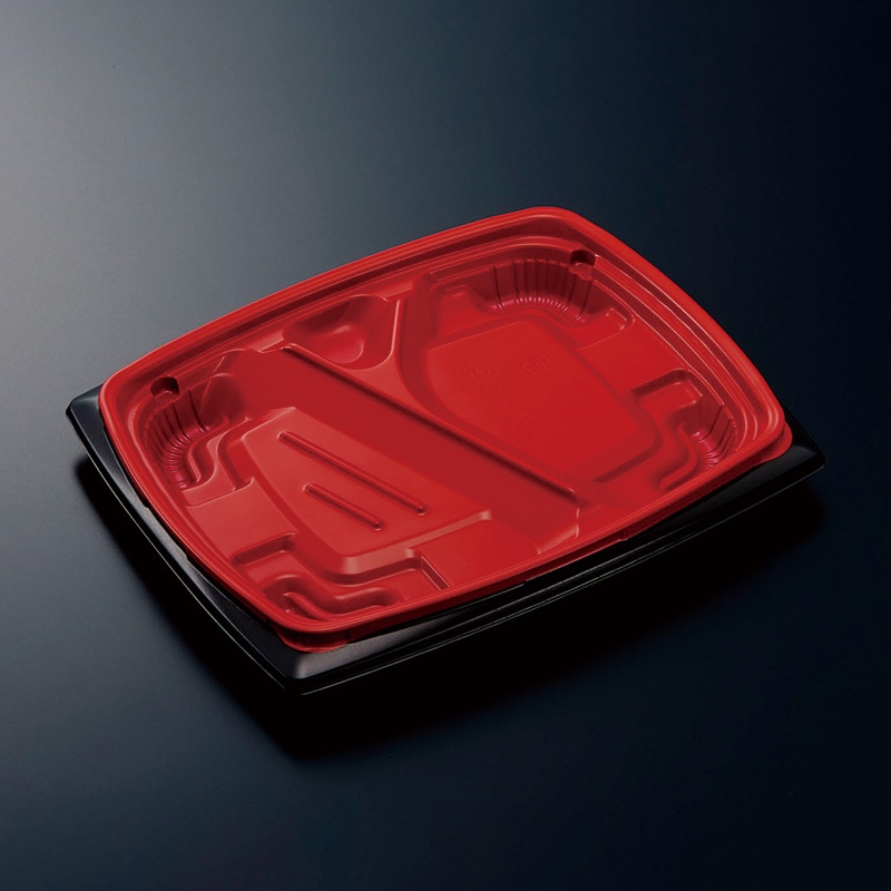 中央化学 弁当容器 CTリル 本体 24-20L 赤黒 50枚/袋(ご注文単位12袋)【直送品】