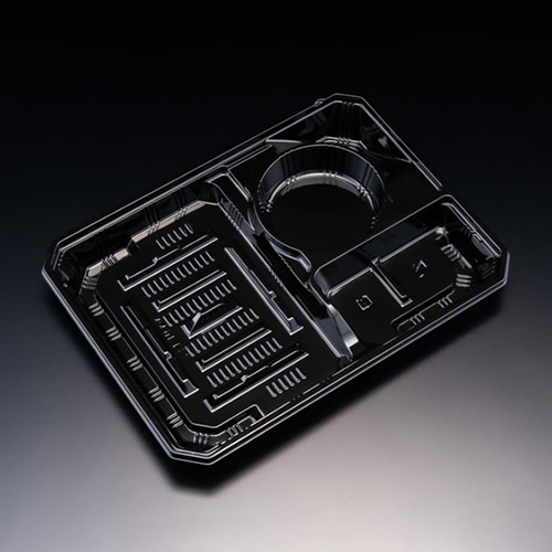 リスパック 冷麺セット容器 A-PET 割り子 本体 16 黒 RRAI861 100枚/袋（ご注文単位6袋）【直送品】