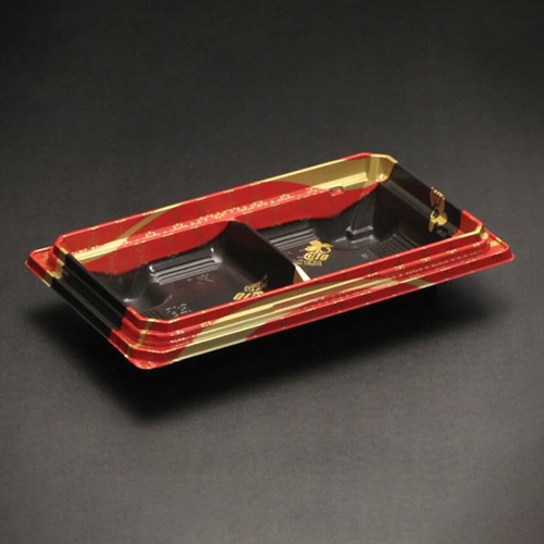 リスパック お重容器　バイオデリカ　枠重　本体 3Bハーフ K-えんてん赤J10 50枚/袋（ご注文単位18袋）【直送品】