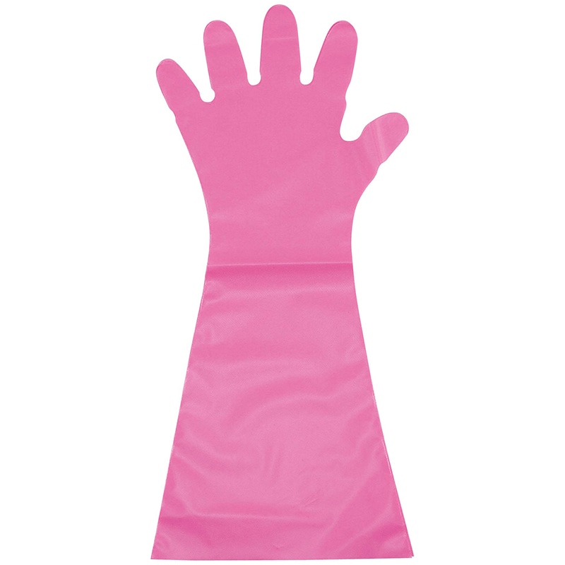 エンボス手袋　#50　ロング　ピンク（五本絞り） 50枚入　M　45μ  1個（ご注文単位1個）【直送品】