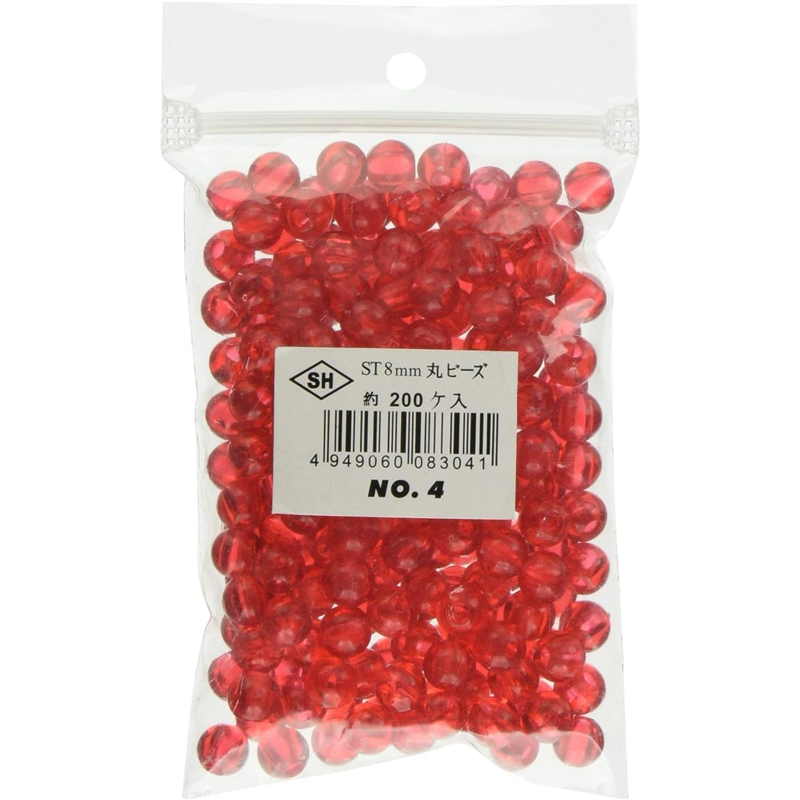 島村 丸ビーズ 200個入り ST8mm レッド クリア ASH-ST8M-4 1袋（ご注文単位1袋）【直送品】