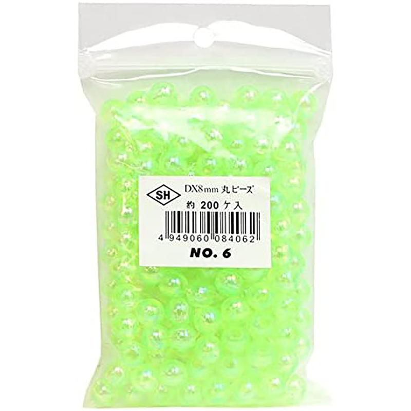 島村 丸ビーズ 200個入り デラックスDX 8mm ライトグリーン ASH-DX8M-6 1袋（ご注文単位1袋）【直送品】