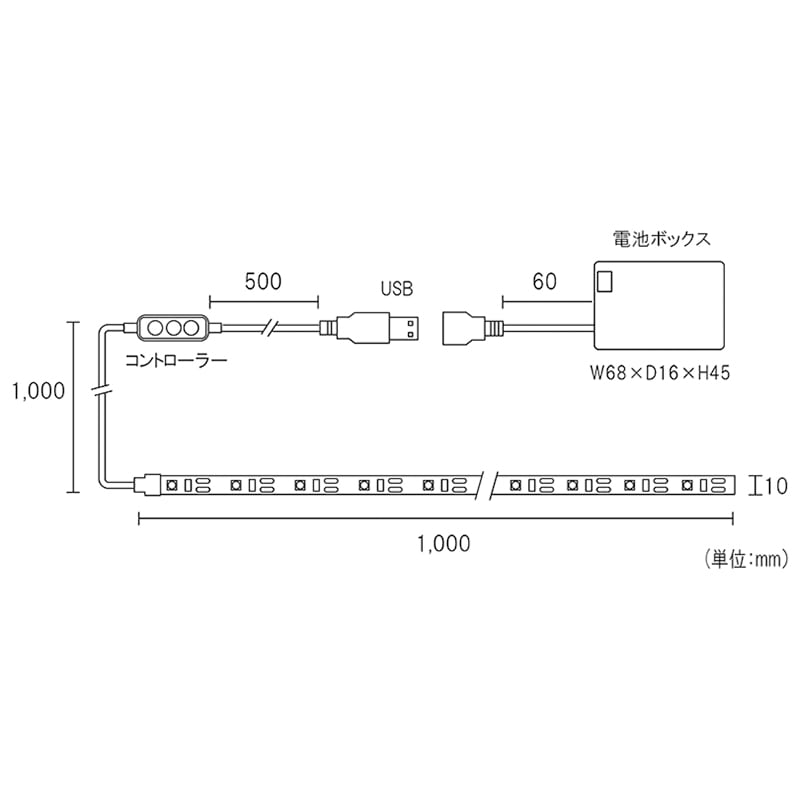 コロナ産業 USBテープライト 30球 1m 電球色 ブラックコード RUS1D 1個(ご注文単位1個)【直送品】