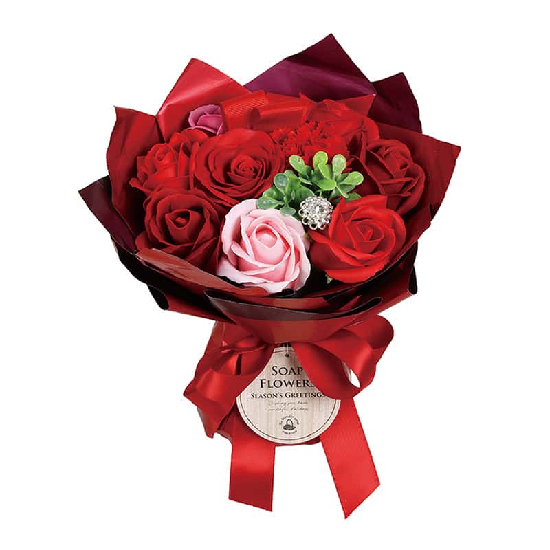 SG Wonder zone ソープフラワー スタンディングミニブーケ 紙袋付 レッド F192-002R 1個（ご注文単位1個）【直送品】